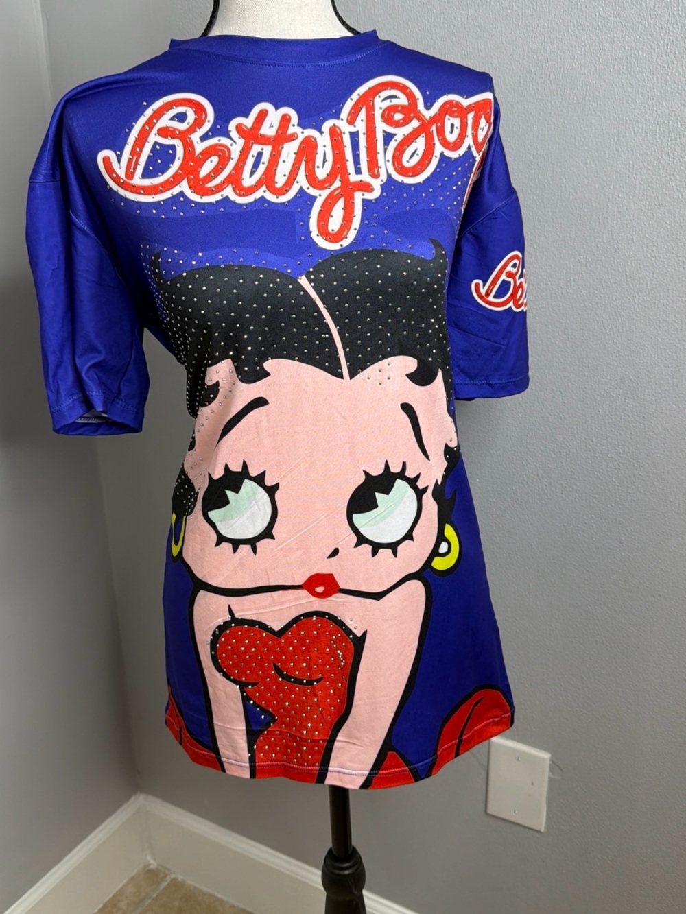 Betty Boop Royal Blue Tee with Pink, Red and Black Graphic, Bluson dark purple